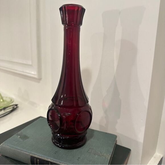 Vintage Wheaton Depression glass ruby red 9” bud vase heavy tapered mid century - Picture 2 of 6